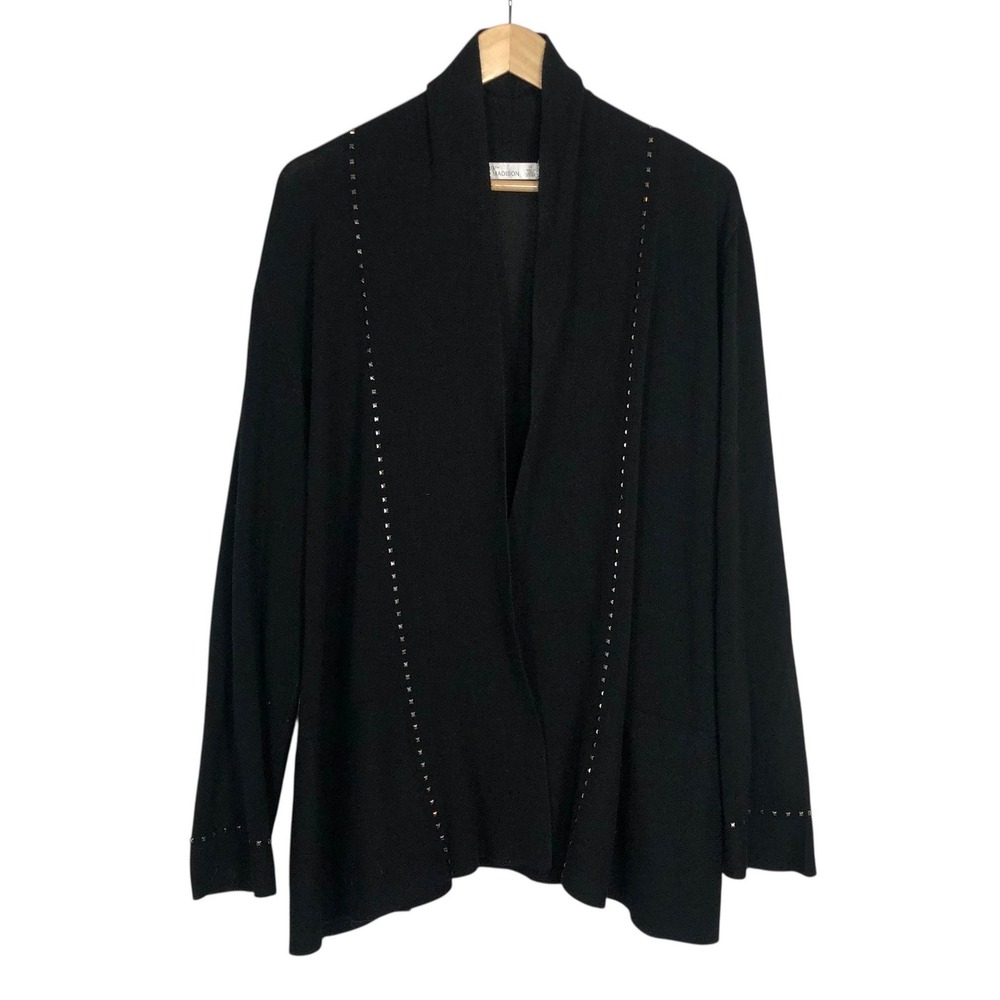 89th + Madison Black Studded Open Front Knit Cardigan Sweater Size‎ 2X Gothic